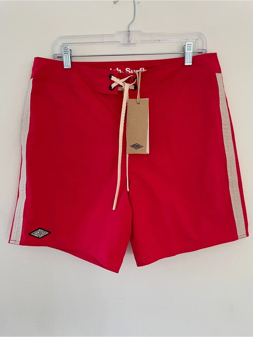 McTavish men’s Ripstop Board Shorts Swim Trunks Swim Suit Red Lifeguard beach 32